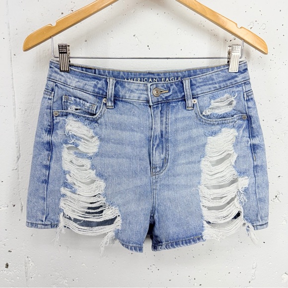 Lot of 3 American Eagle Size 4 Mom High Rise Distressed Black Blue Jean Shorts - Picture 2 of 16